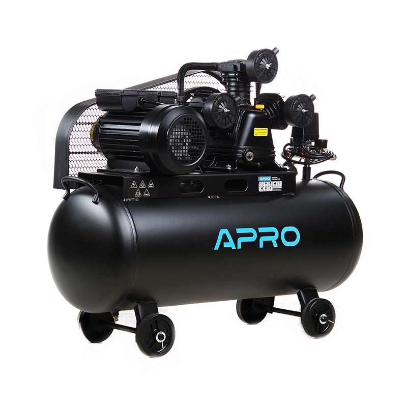 Компрессор APRO OFBD-100 100 л, 3.0кВт, 8 бар, 530л/мин, 2 крана, трёхцилиндровый, ременной + масло 0,8 л