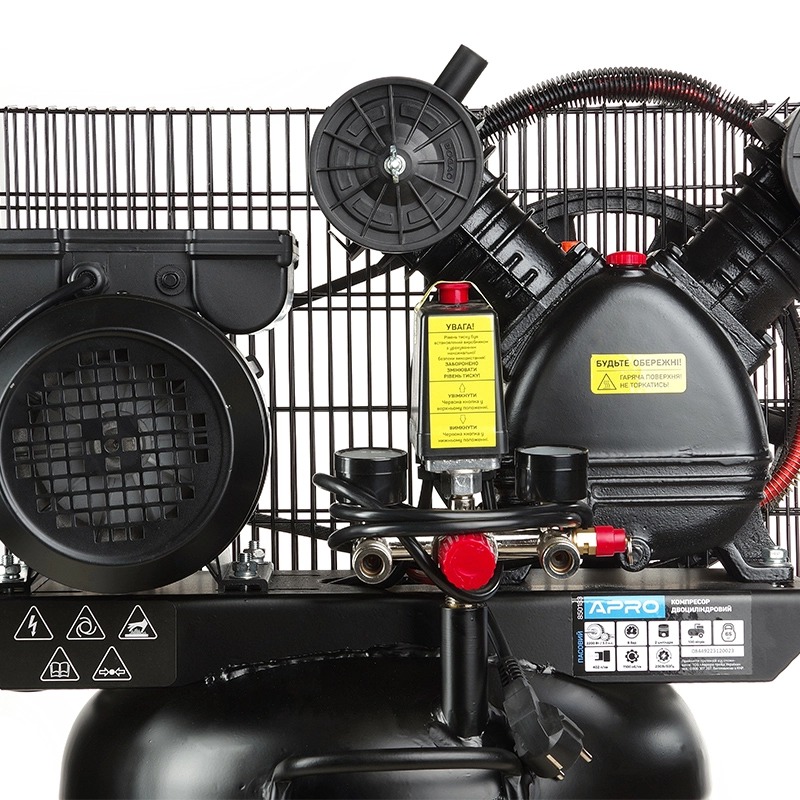 Компрессор APRO OFBD-100V 100 л, 2.2кВт, 8 бар, 402л/мин, 2 крана, двухцилиндровый, ременной + масло 0,5 л