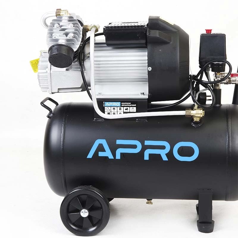 Компресор APRO OFD-50MX 50 л, 2.2кВт, 8 бар, 416л/хв, 2 крана, двоциліндровий + олія 0,2 л