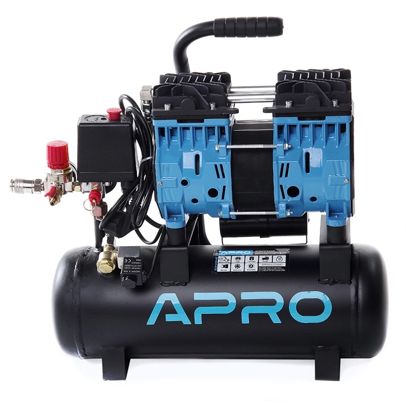 Компрессор APRO OFE-9 9 л, 0.6кВт, 8 бар, 152л/мин, кран + штуцер, двухцилиндровый
