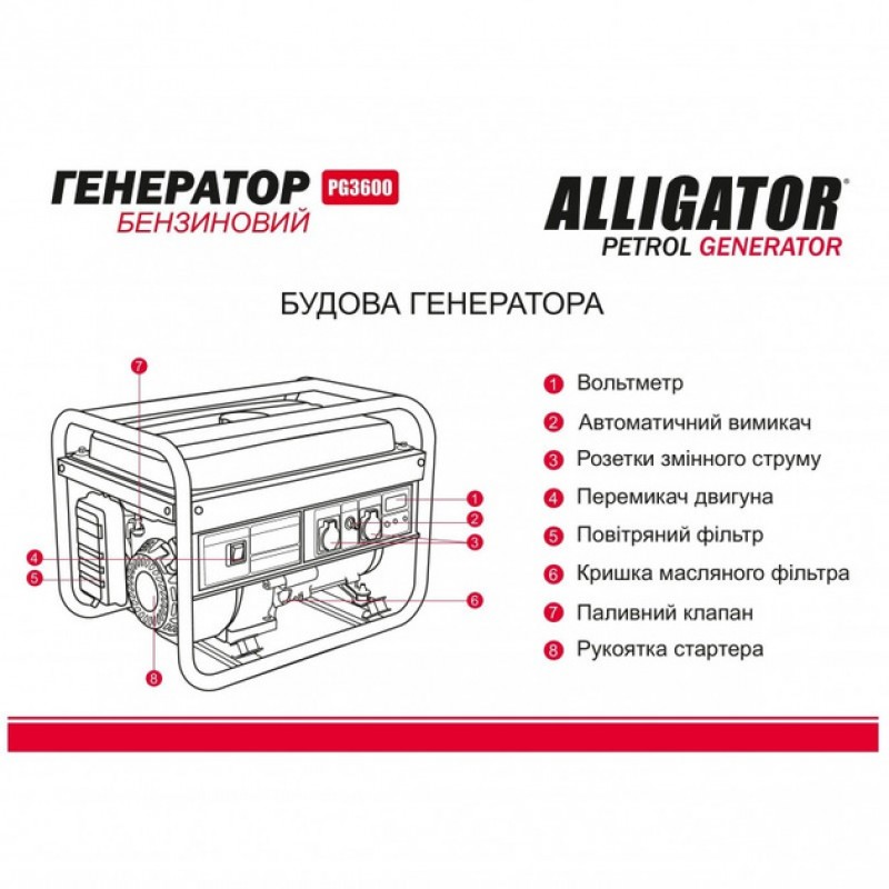 Бензиновый генератор Alligator PG3600
