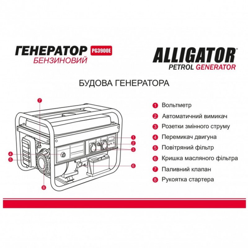 Бензиновый генератор Alligator PG3900E с электростартером